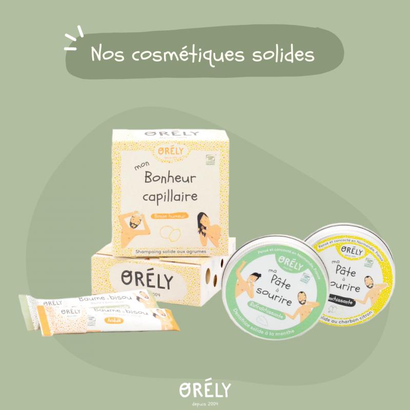 Gamme de cosmétiques solides ORÉLY, produits fabriqués en Normandie Gamme de cosmétiques solides ORÉLY, produits fabriqués en Normandie